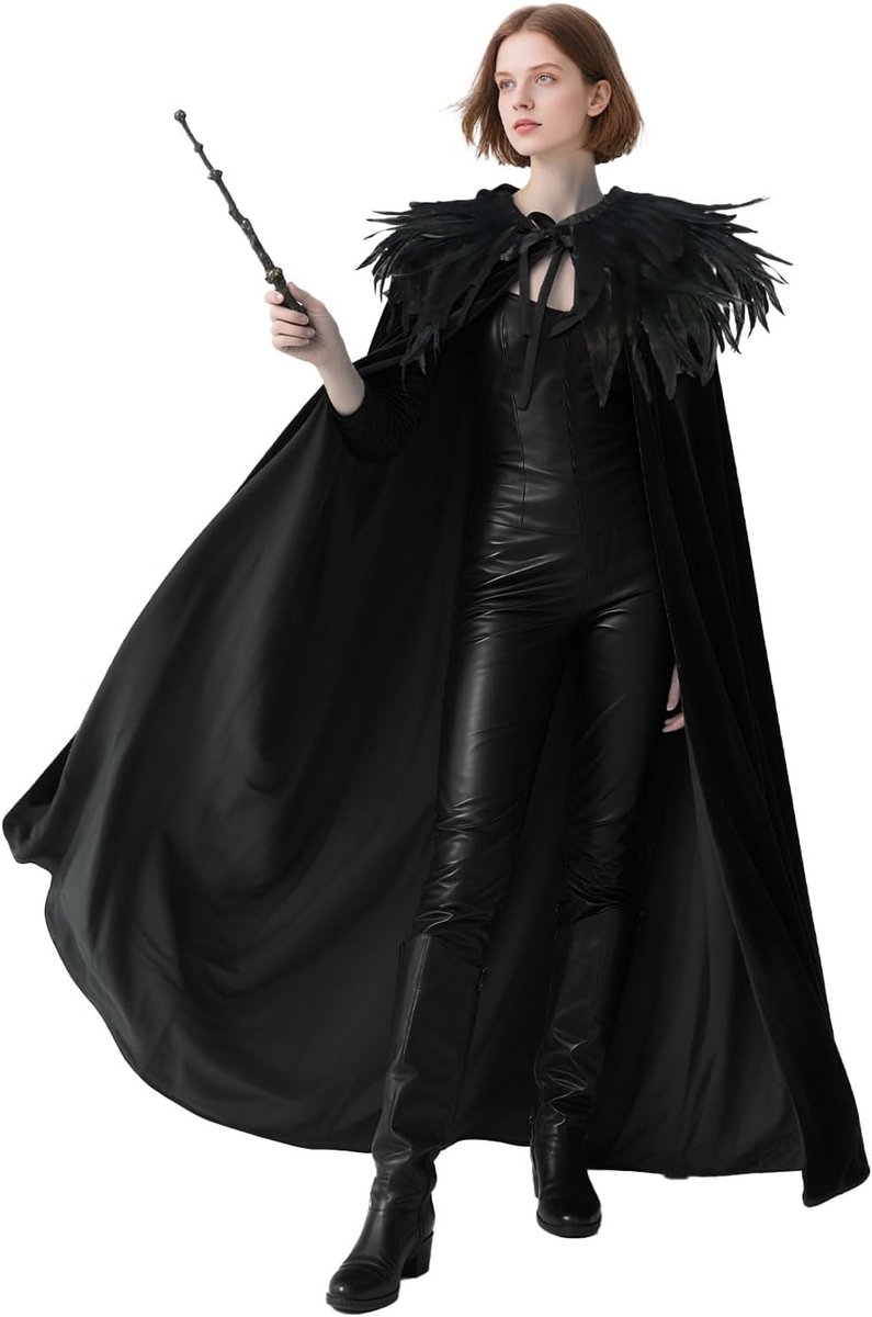 keland Dames heren fluwelen cape met veersjaal Gothic schouderdoek