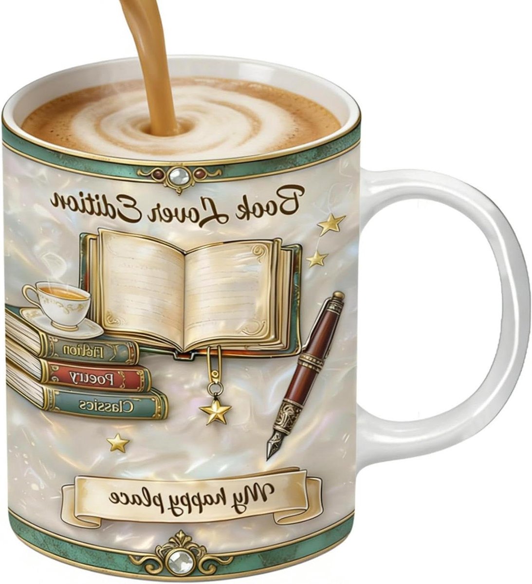 Boekliefhebber Koffiemok - Theekop Leesliefhebbers - Genieten van Dranken - Ergonomisch Handvat - 330 ml - Enkel Attribuut