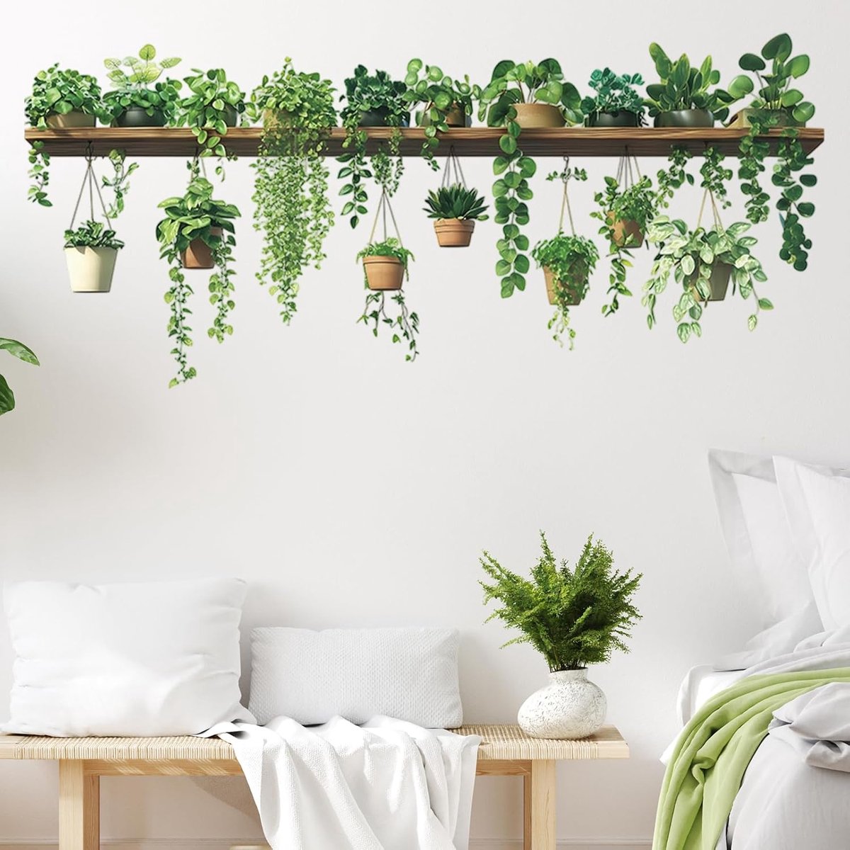 Muurtattoo Groene Planten Plank Muursticker Realistische Klimop