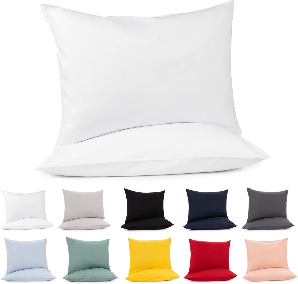 40 x 80 cm, set van 2, wit, 100 jersey katoen, 175 g/m² kussenslopen