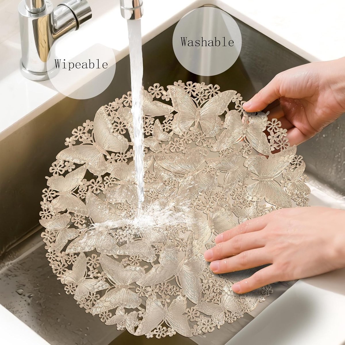 fanquare 38 cm ronde goudkleurige glitter vinyl placemats set van 6