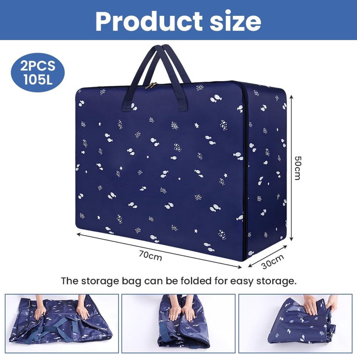 Grote verhuiszakken voor kleding, 2 stuks opbergtas voor kleding met ritssluiting en handgrepen, waterdichte verhuiszakken van 600D Oxford-stof voor kleding, dekens, donsdekbedden