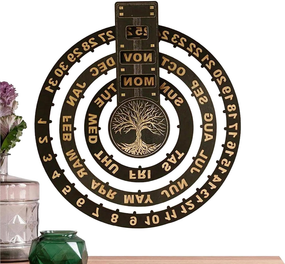 Eeuwigdurende Kalender - Houten Wandkalender - Data Bijhouden - Cirkelvormige Wijzerplaat - 31 x 28 cm - Natuurlijk Hout