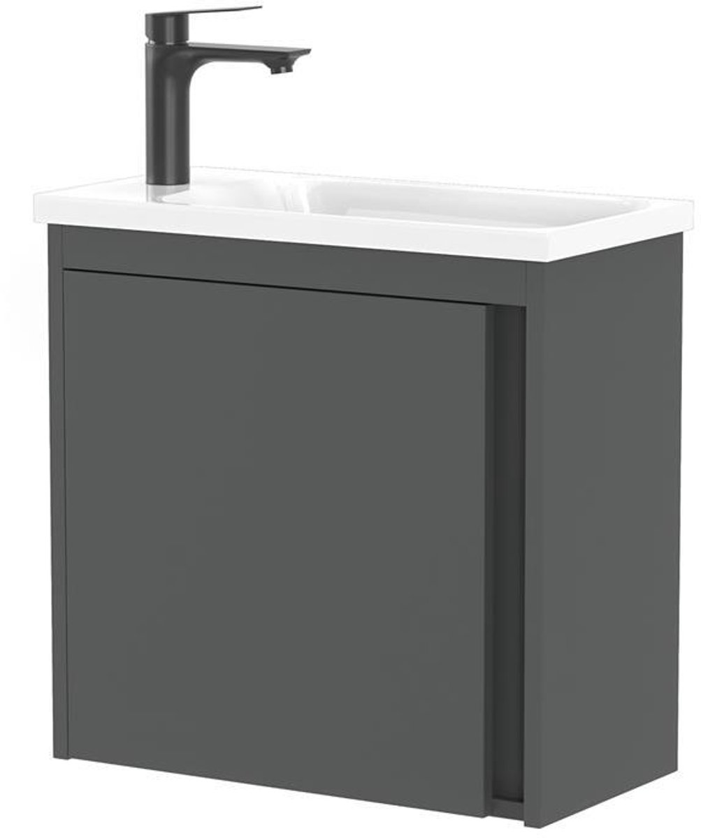 Planetmöbel - Wastafelonderkast 50 cm - Grijs mat - Met keramische wastafel - 2-delig