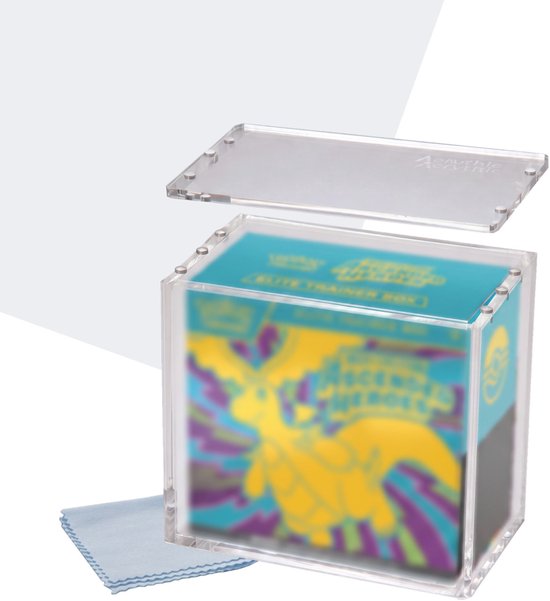 Foto: Acrythic etb acryl case geschikt voor pokemon elite trainer box 99 uv protectie sterke magneetsluiting met schoonmaakdoekje transparante tcg beschermbox met afgeronde hoeken