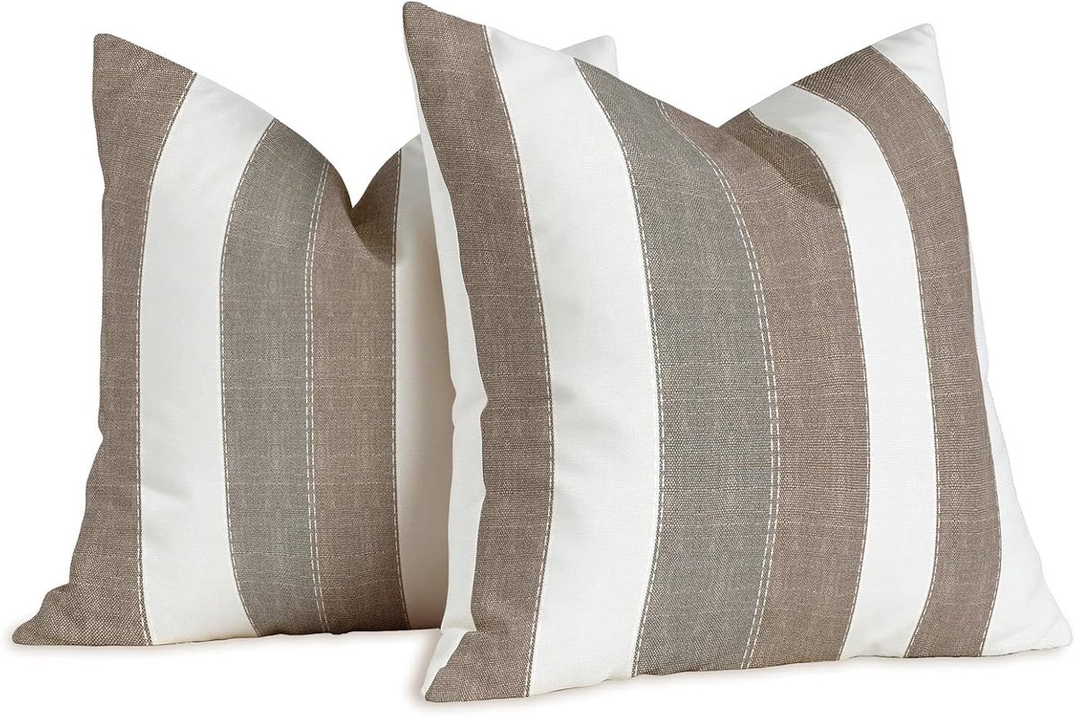 Decoratieve Kussenslopen 40 x 40 cm met 2 Strepen in Modern Wit en Bruin, Ideaal voor Sofa en Tuin in Lente en Zomer