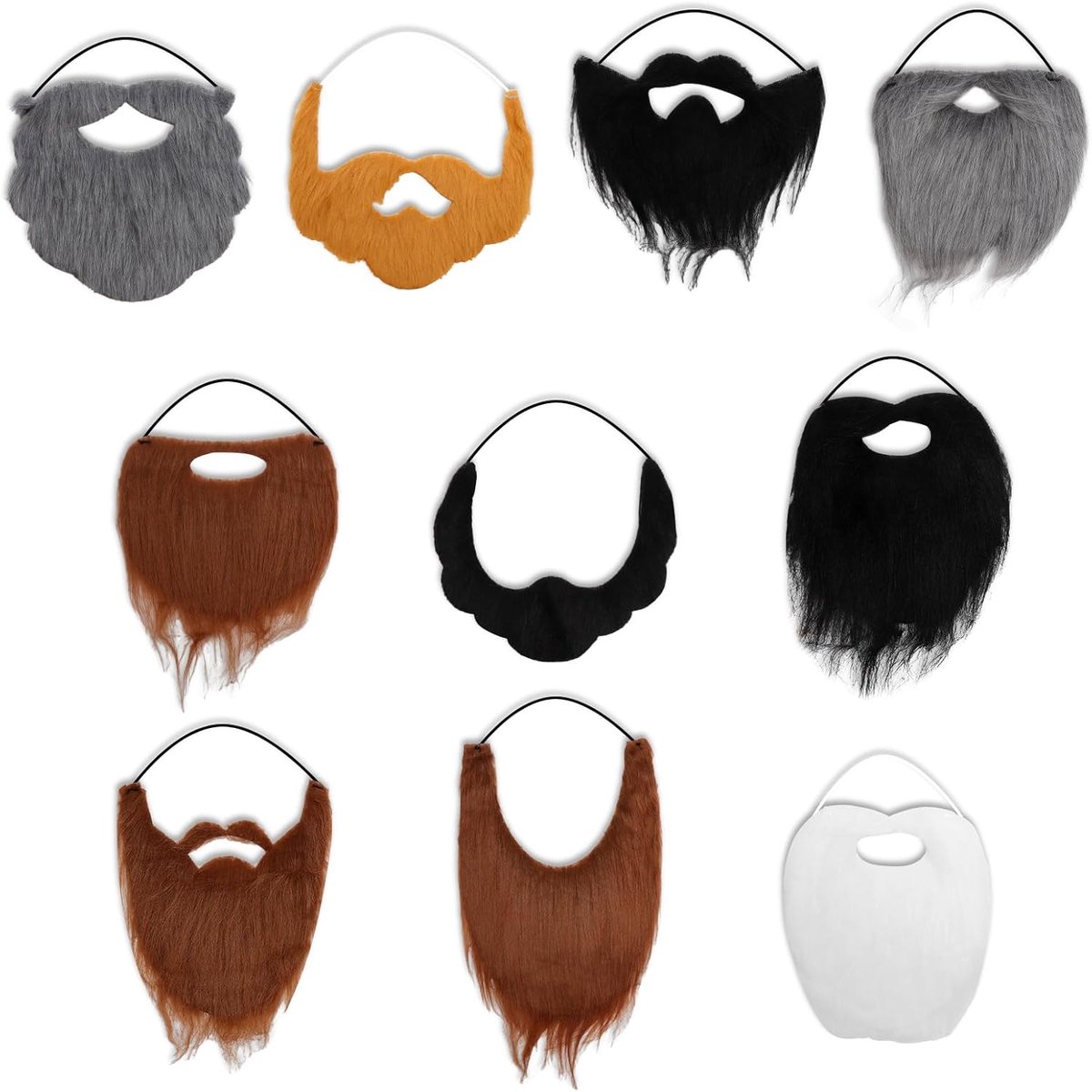 10 stuks nepbaard, nepsnor volle baet met spanband, kunstbaarden voor kinderen en volwassenen, valse baard voor carnaval, Halloween, cosplay, Kerstmis