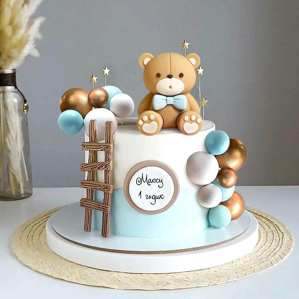 Blauwe teddybeer taartdecoratie doop jongen en meisje jaar blauwe | Blauwe teddybeer taartdecoratie doop jongen en meisje 1 jaar blauwe taartdecoratie voor bruiloft babyshower