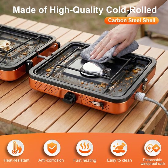 2-pits campingfornuis 4400W, krachtig gasfornuis voor buiten koken, opvouwbaar campingfornuis met ontsteking voor backpacken, picknicks en reizen — afbeelding 2