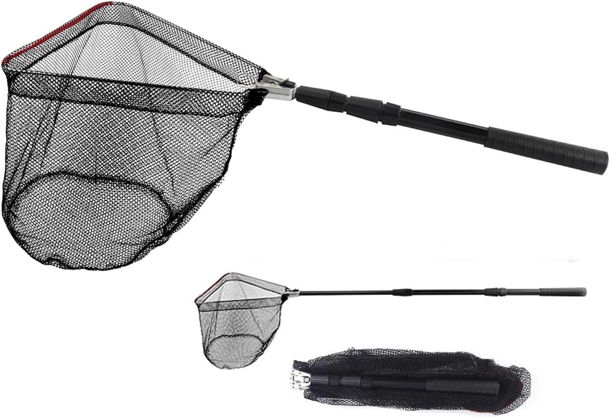 130 cm, inklapbaar, visschepnet, uittrekbaar, met telescoopgreep, aluminium legering