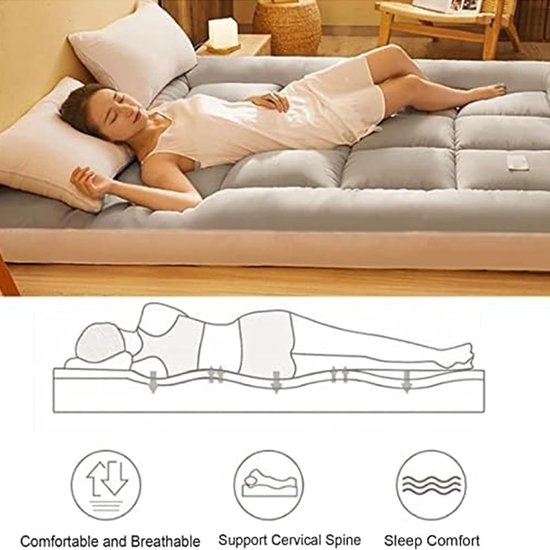 Dikke futonmatras - Opvouwbare mat - Comfortabel slapen - Ademend en ondersteunend - 90 x 200 cm - Grijs — afbeelding 5