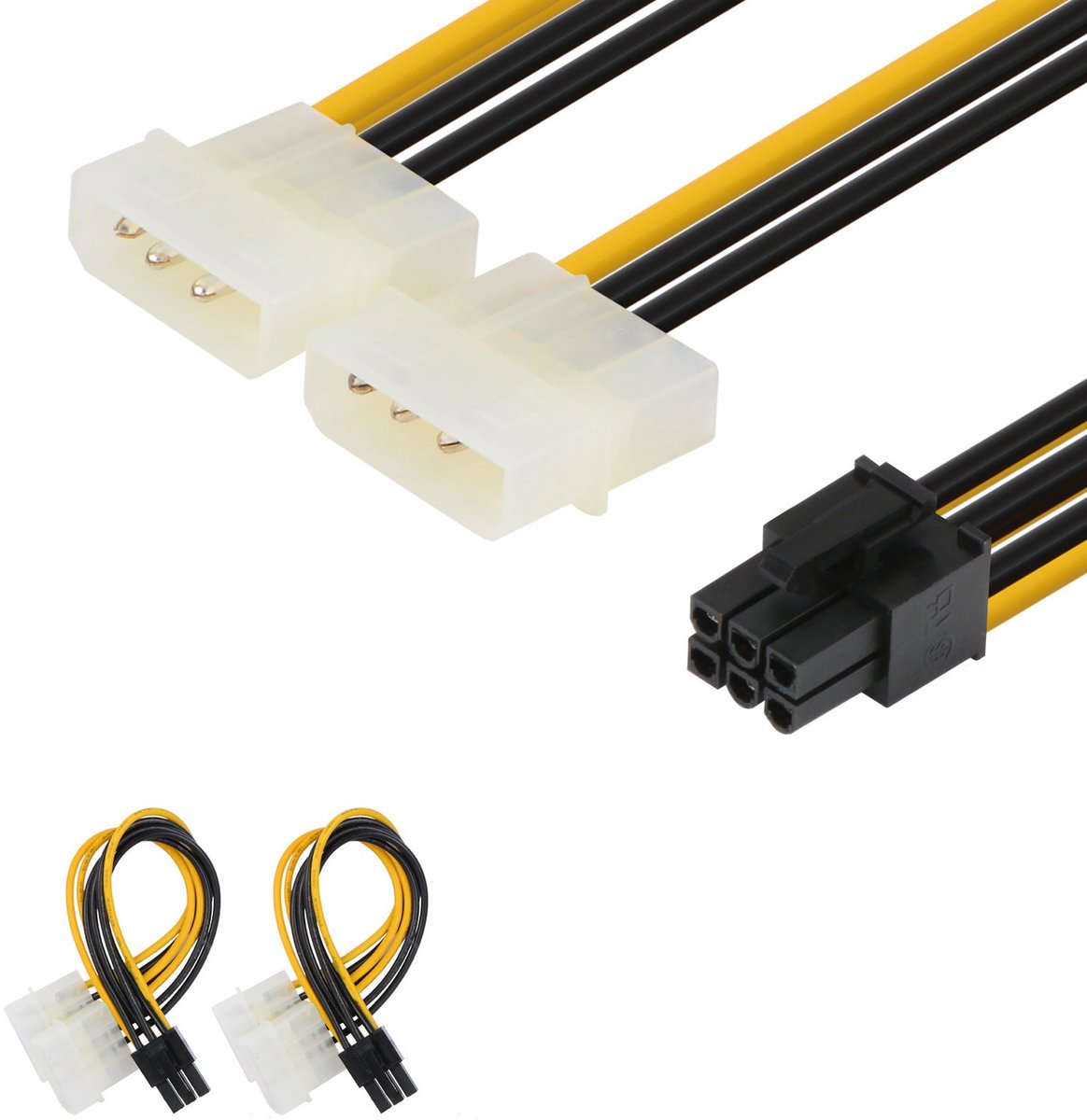 6-Pins PCIe naar 2 x 4-Pins Molex LP4 Voedingskabel Adapter, PCI Express Videokaart Voedingsadapter, 2 Molex naar 6-Pins PCIe (2 Stuks), 15 cm, Zwart