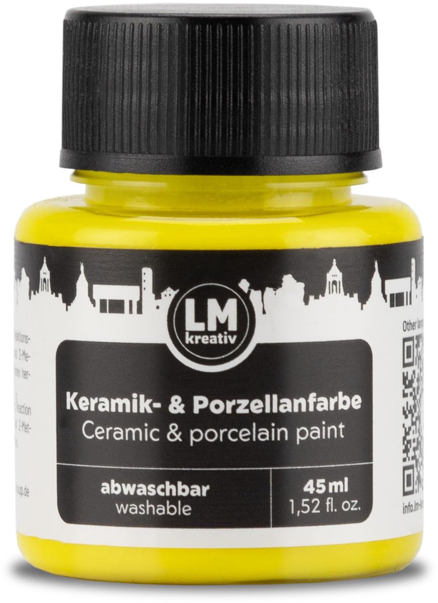 LM-Kreativ Porselein en Glasverf - Dekkende verf - Op Waterbasis - Hittebestendig - Geel - 45 ml