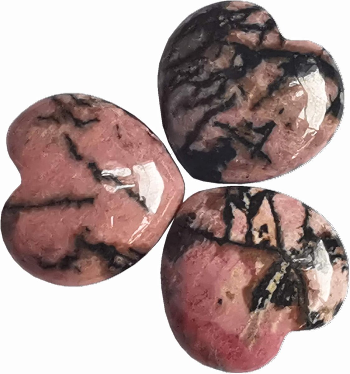 3 stuks natuurlijke rhodoniet tas palm duim helende kristal hart liefde zorgenstenen, 25 mm Reiki compensatiekristal en helende stenen