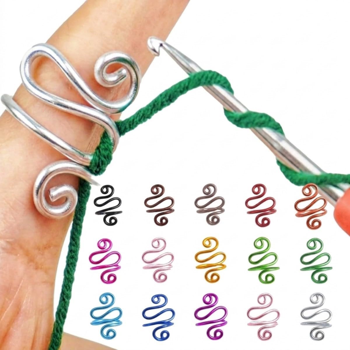 15-delige Set Antislip Haakringen voor Vingers, Ergonomische Breihulpmiddelen voor Haken en Breien, Ideaal voor DIY Handwerk en Creatieve Projecten (Zilver/Goud Mix)