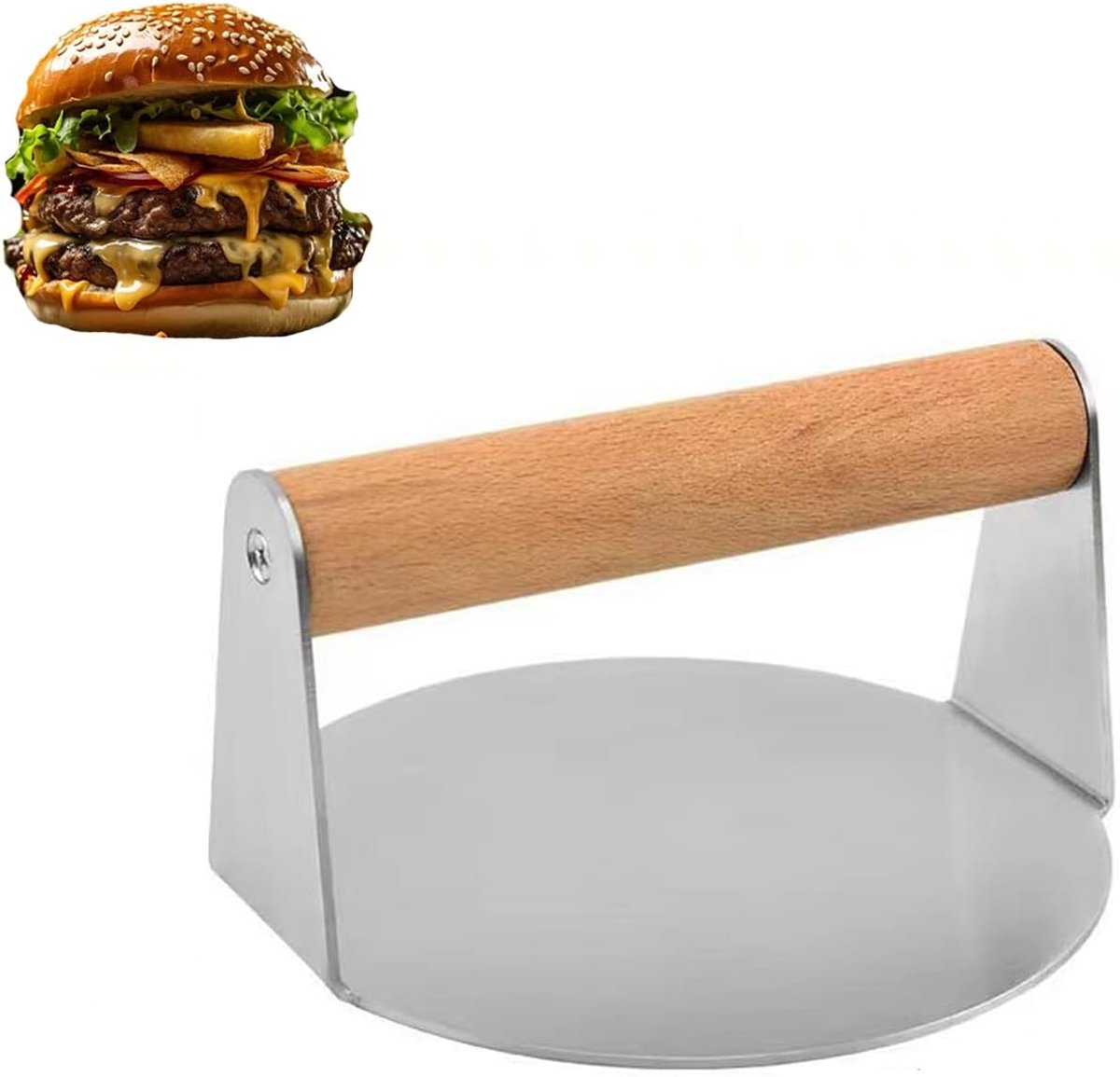 Burgerpers, 14 cm, rond, roestvrij staal, professionele roestvrij stalen burgerpers, barbecue-accessoires voor platte topgrill, hamburgerpers en knijpgrease, gemakkelijk te reinigen
