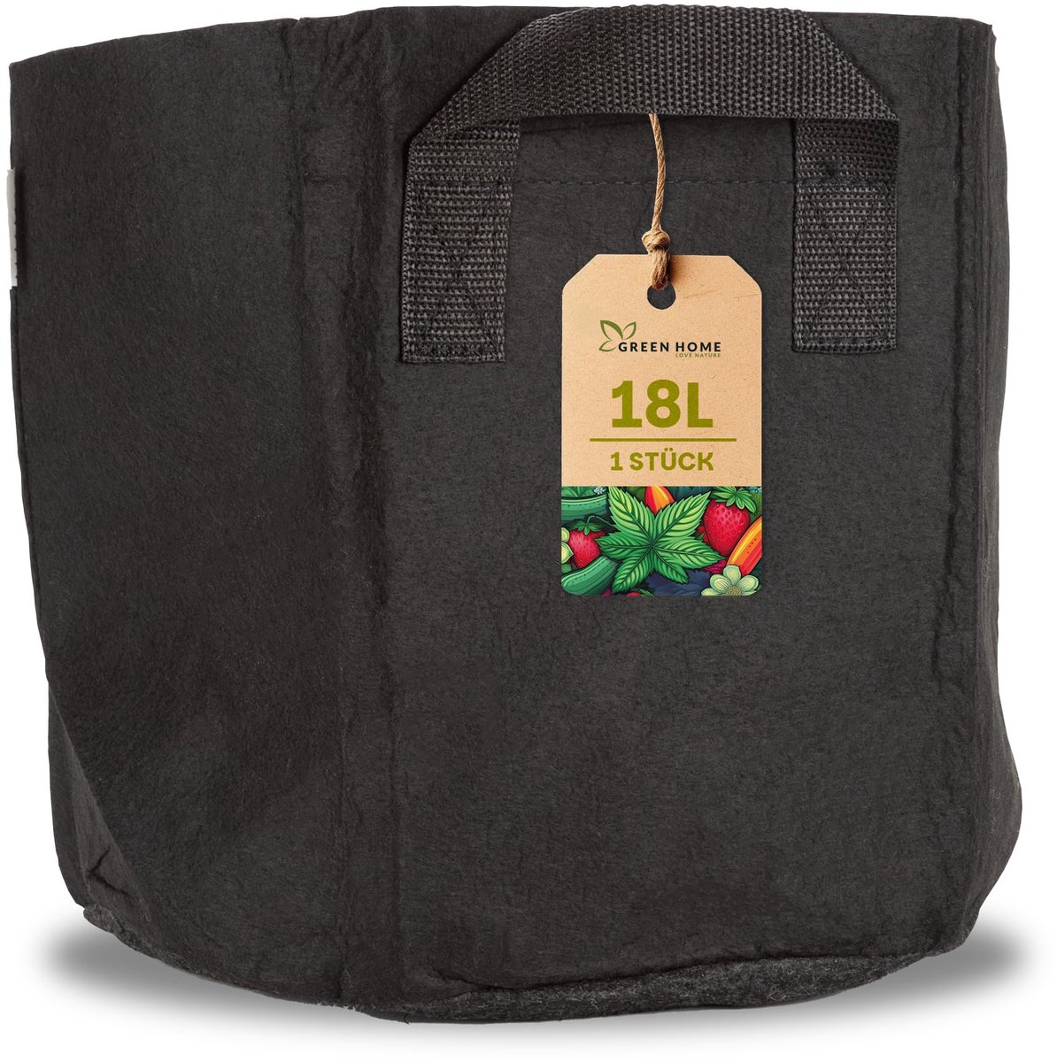 Green Home Love Nature - Plantzak 18 liter - stoffen plantenbak zwart - ademende nonwoven stof met handgrepen