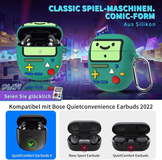 [6 in 1] MOWYEOK hoofdtelefoonhoes voor Bose, compatibel met Bose QuietComfort oordopjes II/QuietComfort Ultra, karikatuur spelconsoles, design, zachte siliconen beschermhoes met karabijnhaak en — afbeelding 4