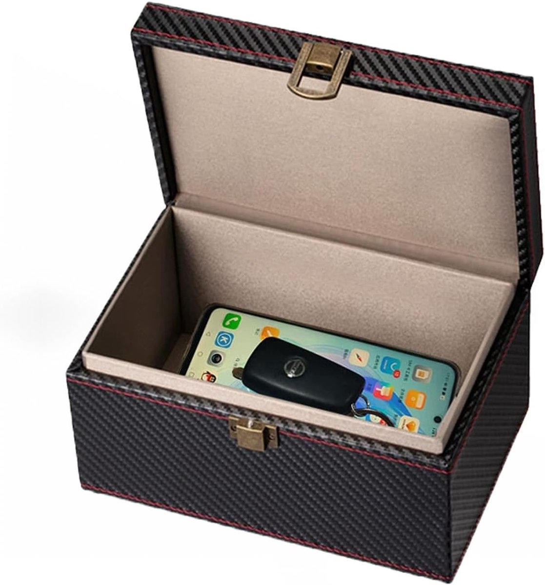 Faraday-box voor autosleutels – RFID-signaalblokkering, anti-scanning en anti-GPS-diefstalbeveiliging, gepantserde sleutelhanger van koolstofvezel en synthetisch leer, (M)