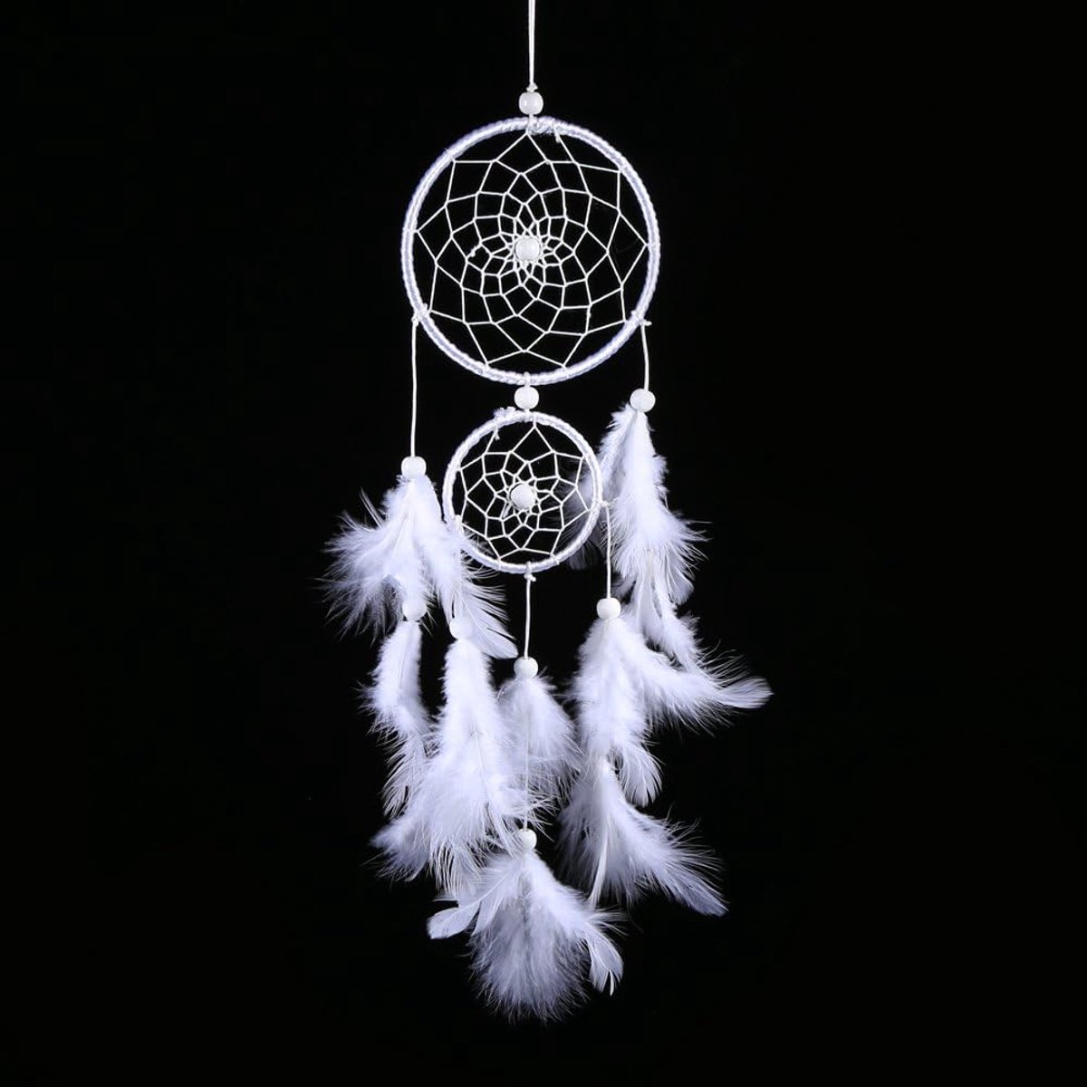 Witte Dreamcatcher, Witte Veer Dream Catcher Indiase Stijl Houten Kralen Wind Chimes Hanger Thuis Muur Venster Opknoping Decor