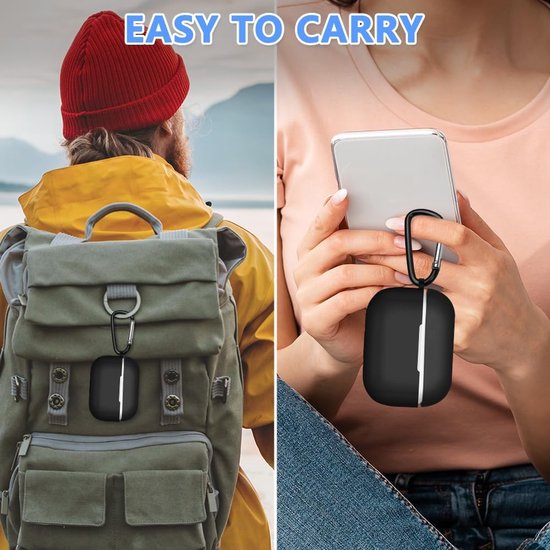 Beschermhoes compatibel met AirPods Pro2/1 2022, met reinigingsset en karabijnhaak, schokbestendige beschermhoes van zachte siliconen voor Apple AirPods Pro2/1 Generation hoes - zwart — afbeelding 4