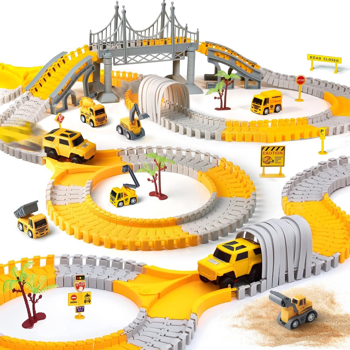 für Kinder Mit 2 Elektroauto,Autorennbahn Rennbahn 6 Cars Bagger Spielzeug, Flexible Car Track Spielzeugautos Set Für 3 4 5 6 7 Jahre altes Kind Kinder Jungen und Mädchen