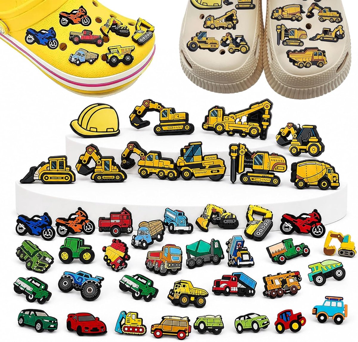 Bedels in graafmachine, autoschoenornamenten, PVC schoenbedels voor Crocs, Crocs pin voor klompen, grappige en unieke bedels voor kinderen