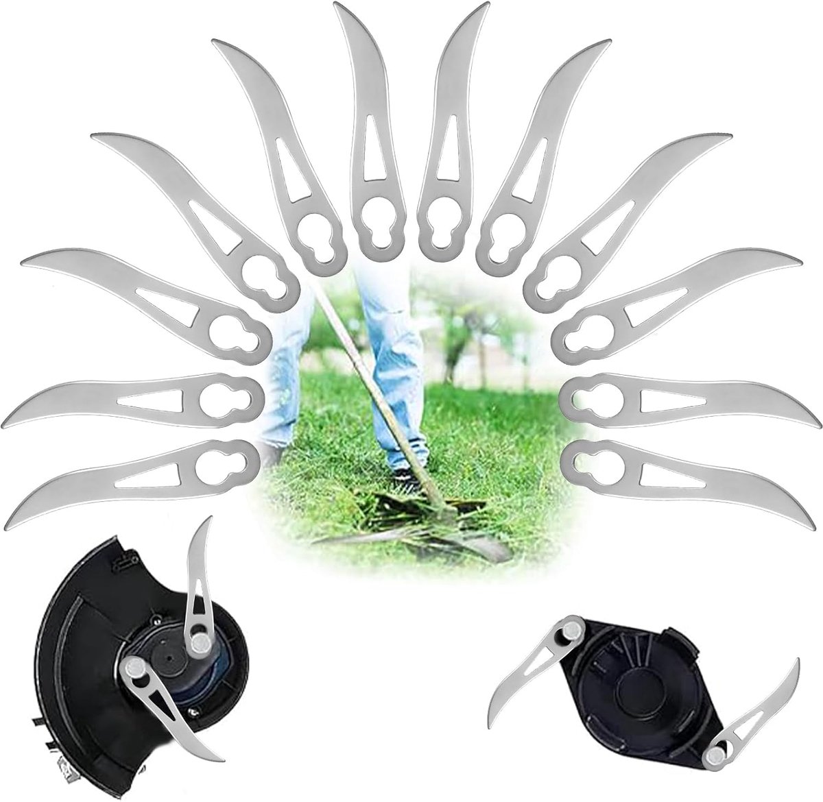12 stuks grastrimmermessen, metaal, set voor accu-grastrimmer, reservemessen voor grastrimmer, metaal, grastrimmer, messen, metaal, reservemes, grastrimmer, metaal (C)