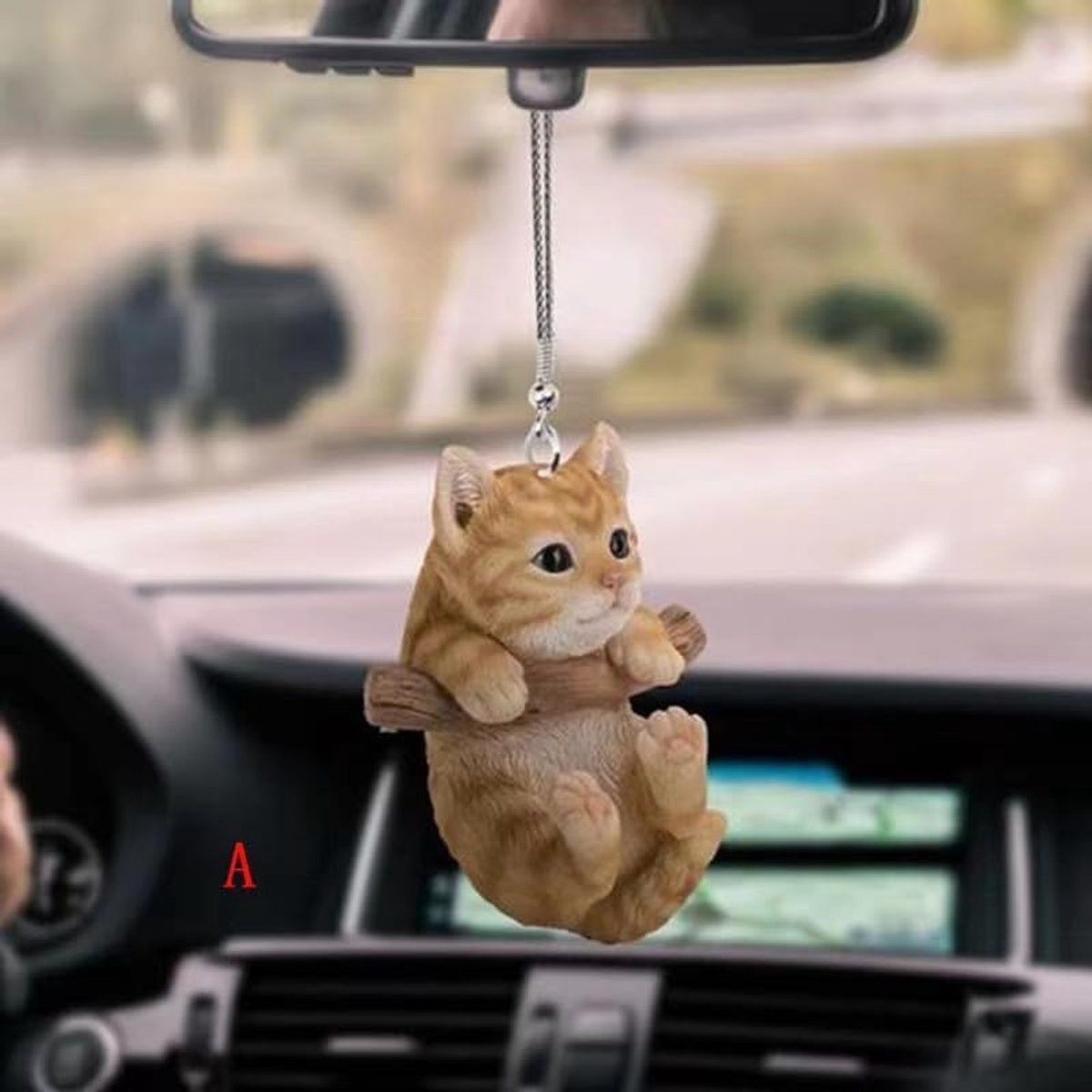 2 stuks grappige leuke kattenautohangers met kleurrijke ballonnen, schattige kat hond achteruitkijkspiegel ornament auto rickspiegel decoratie auto decoratie schattige dieren autospiegel hanger auto