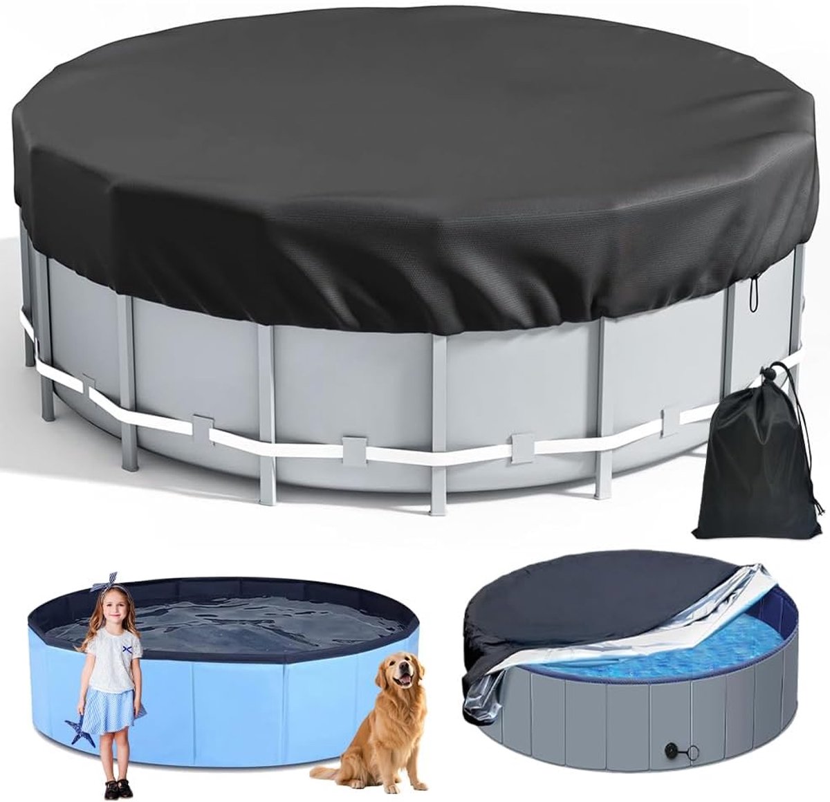 SnelShoppen - Ronde Zwembadafdekking 120 x 30 cm, Waterdicht, UV Bescherming, Voor Kinderen en Honden, Vouwbaar, Scheurvast, Bescherming Tegen Bladere