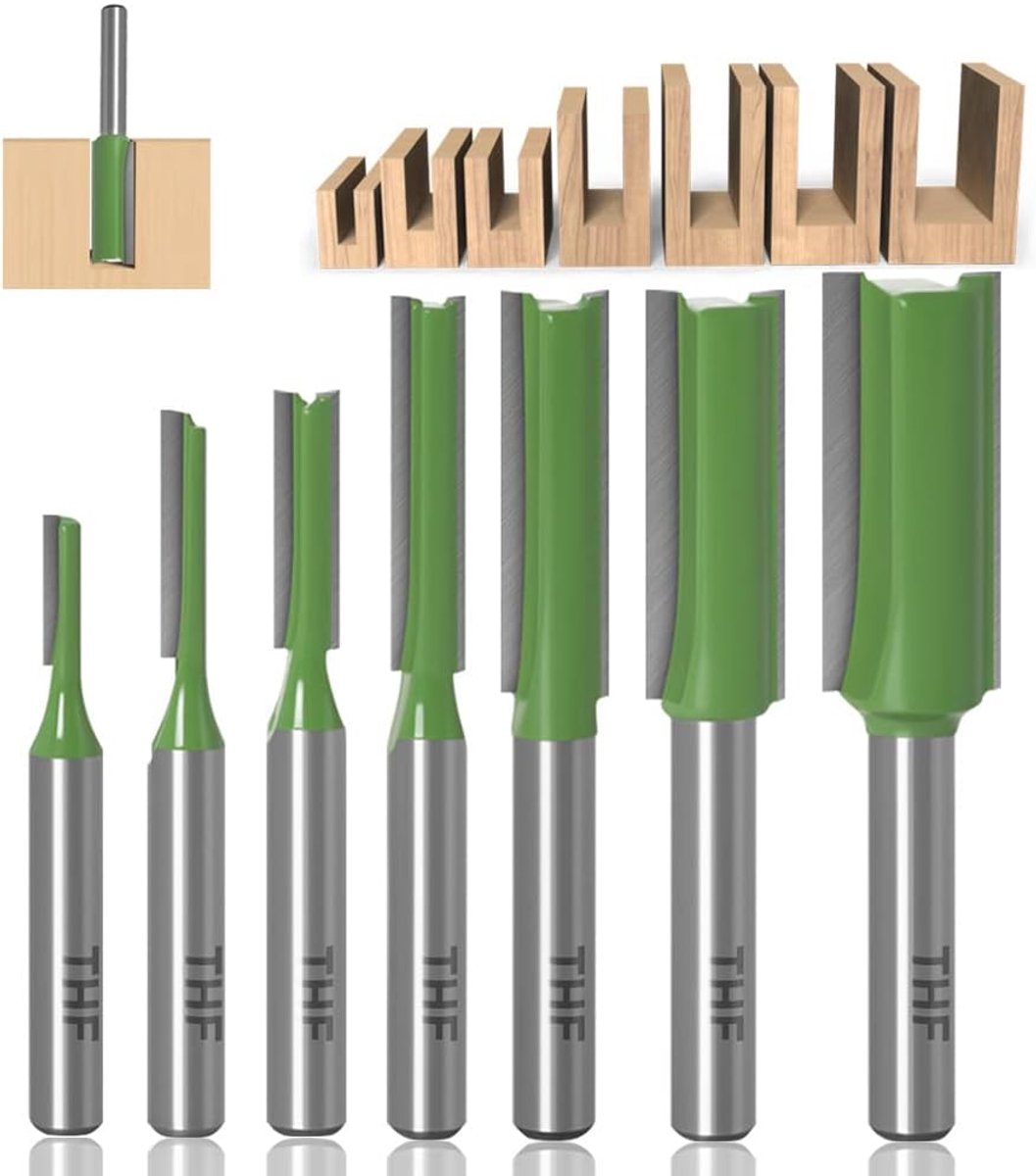 SnelShoppen - 6mm Schacht Rechte Freesbits Set Houtbewerking 3mm, 4mm, 5mm, 6mm, 8mm, 10mm, 12mm (7-delig) - Precisie, Hoogwaardige Staal, Trimmend Ge