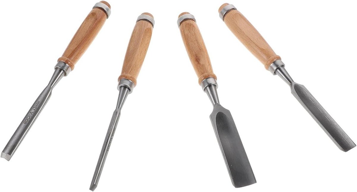 Platte Beitels - Houtsnijgereedschap Set - Houtbewerking Graveren - Ergonomische Handgrepen - 24 cm - Multi