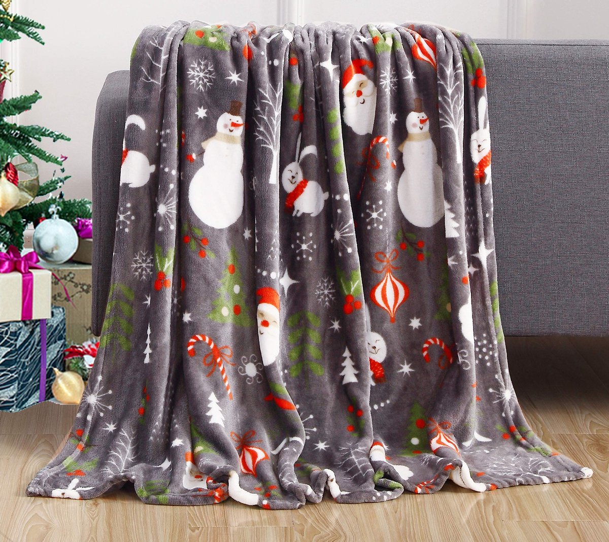 SnelShoppen - Ultra Pluche Fleece Deken 50 x 60 Inch - Zachte Kerst Gooi/Deken met Santa en Sneeuwman - Perfect voor Feestdagen, Comfortabel en Warm,