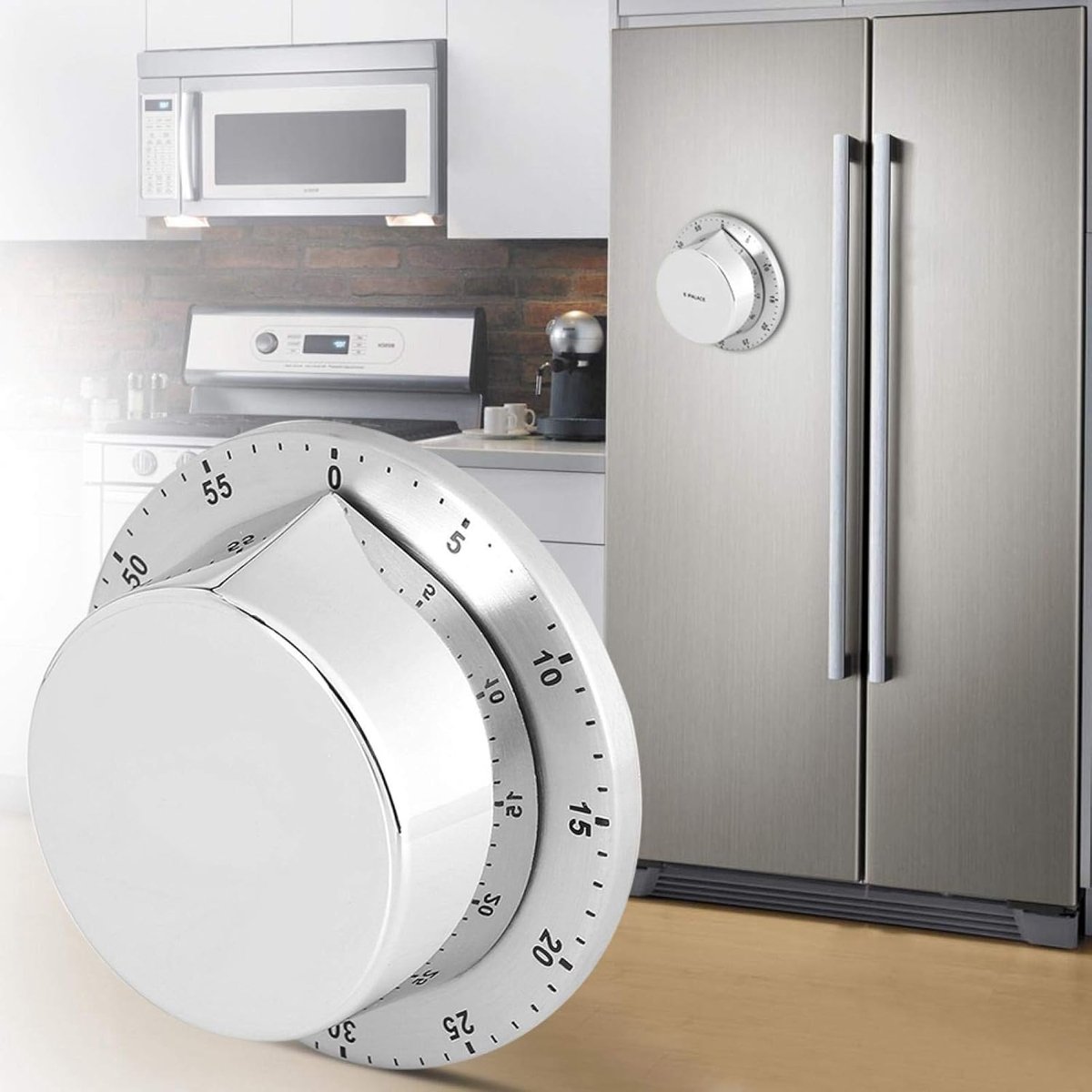 SnelShoppen - RVS Keuken Timer - Handmatige Mechanische Timer met Magnetische Basis voor Countdown Koken, Bakken en Tijdbeheer - Zilver