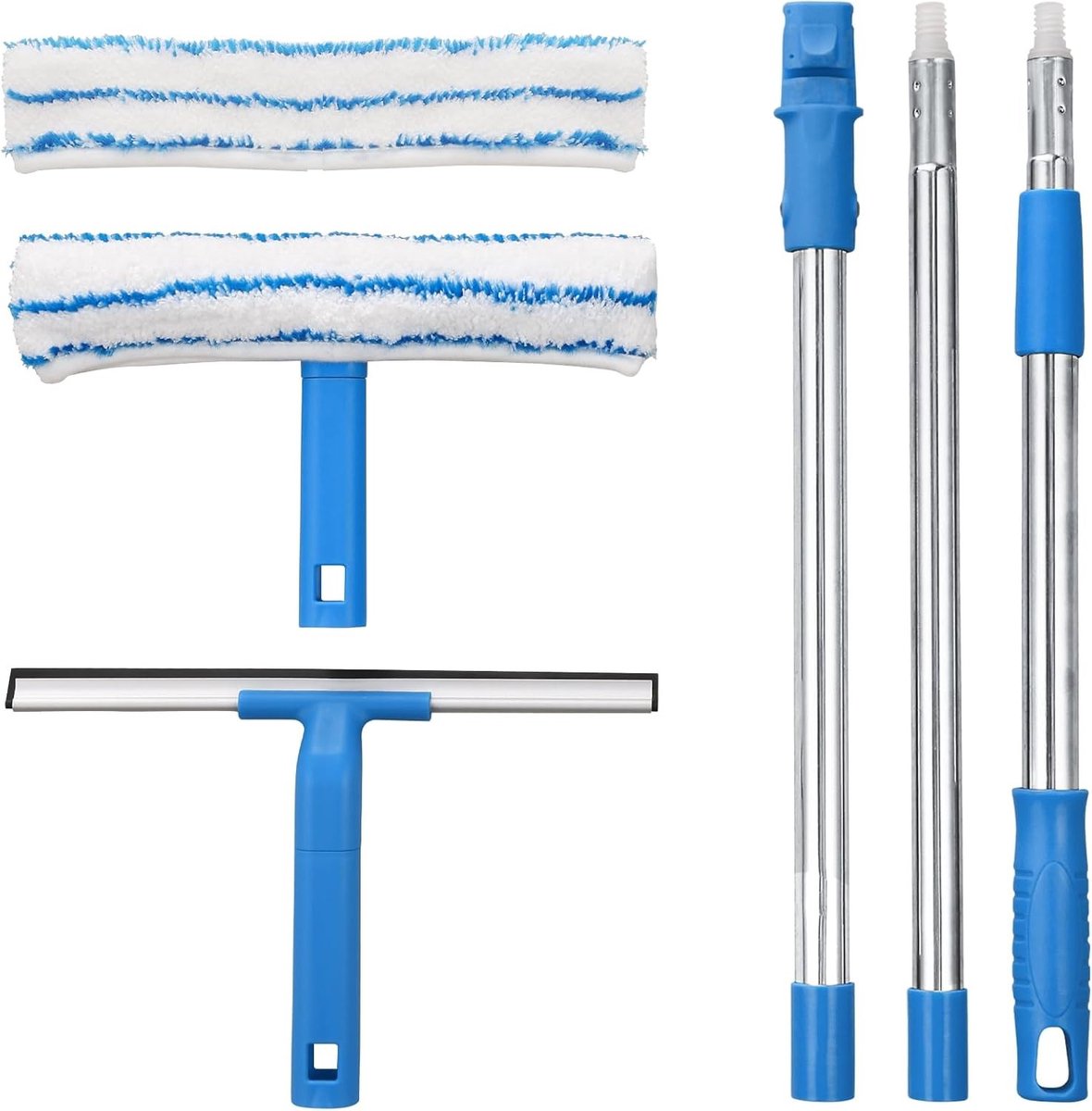 Professionele Raamwisser met Uittrekbare Handgreep (146 cm), 2-in-1 Ruitenreiniger met Silikonenschraper en Microvezel Kussens voor Douche, Spiegel, Deur en Auto Glas
