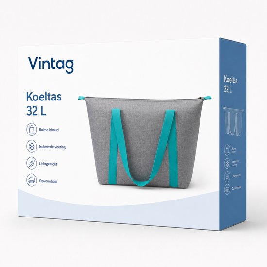 Koeltas 32 Liter - Grote Opvouwbare Koeltas - Isolerend - Grijs van Vintag — afbeelding 2