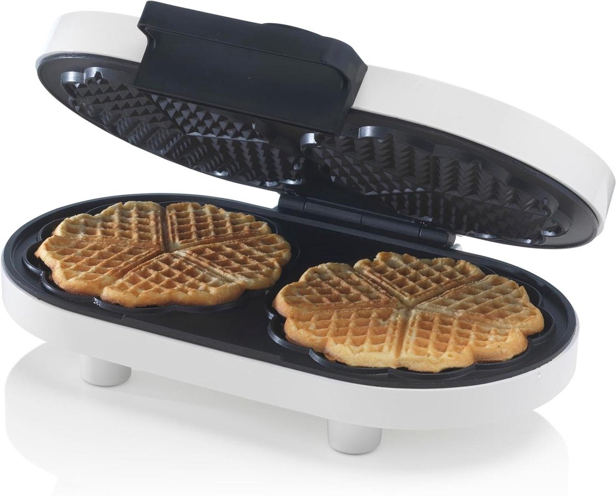 Dubbel Wafelijzer - Hartvorm Wafels - Thuis Bakken - 5 Temperatuurstanden - 10 Wafels - Wit
