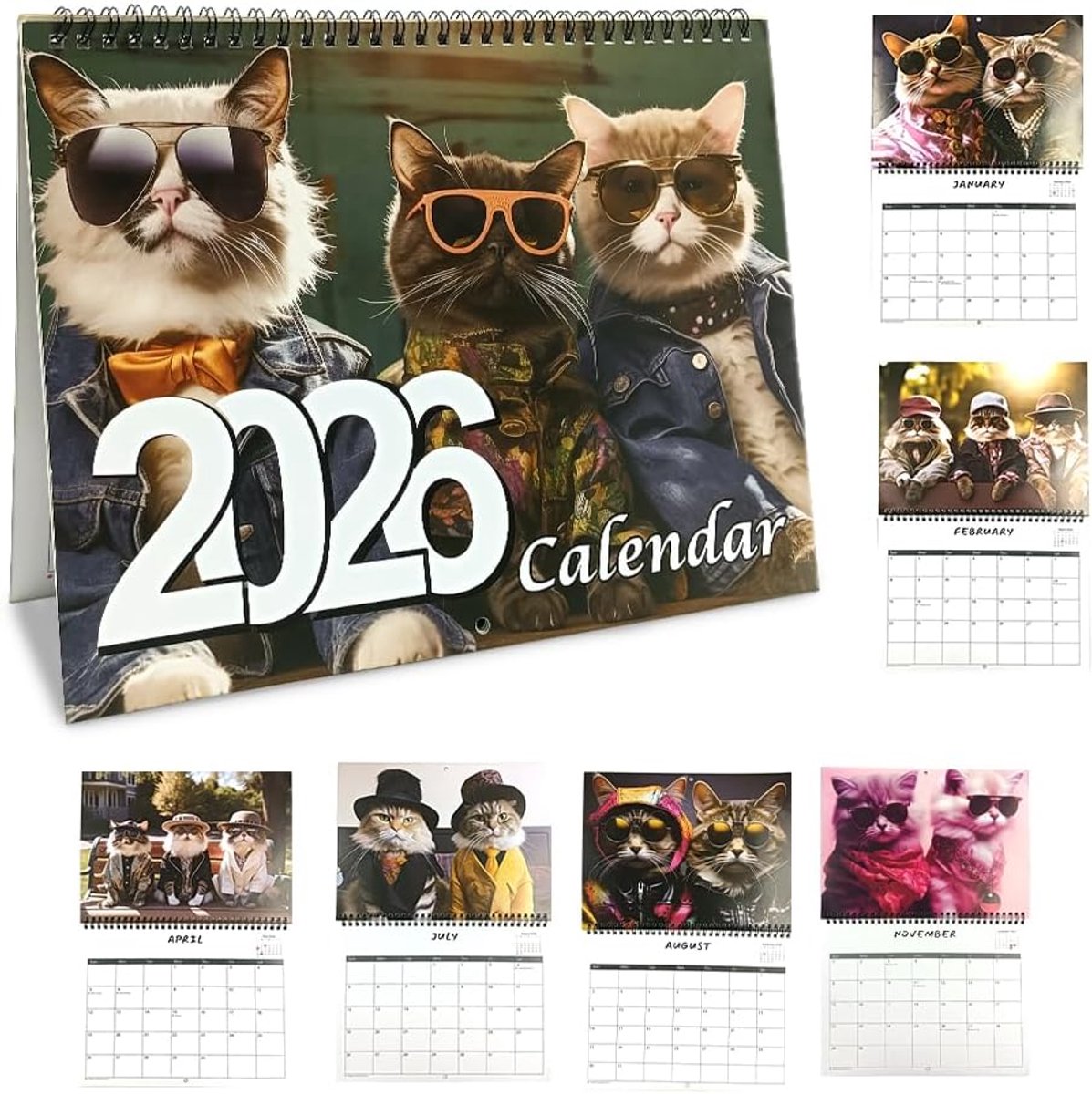 SnelShoppen - Wandkalender 2026 met Schattige Kat, 12 Maanden, Notities en Taken, Gezinsplanner voor Thuiskantoor, Maandelijkse Indeling van Januari t
