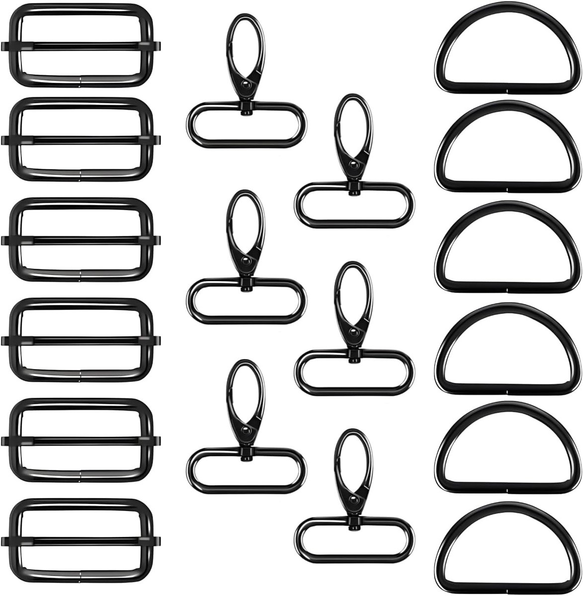 Set van 18 Naaigereedschappen voor DIY Projecten, Inclusief D-Ringen 40mm, Laddergespen en Carabinerhaken voor Handtassen, Hondenharnassen en Sleutelhangers