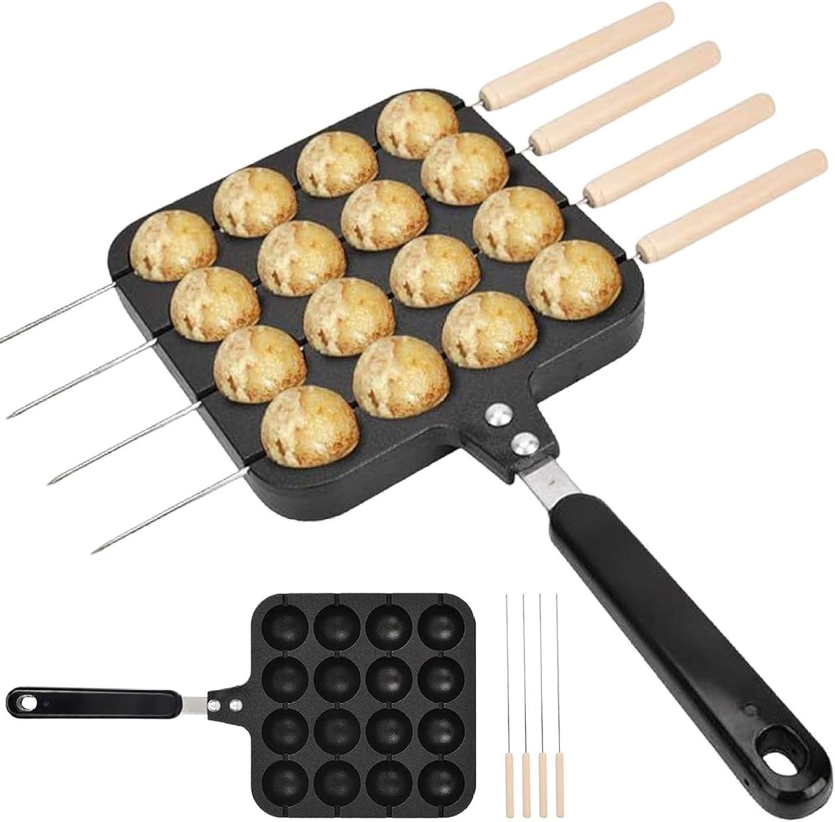 Takoyaki Pan - Poffertjes Maker - Snacks Maken - Antiaanbaklaag - 16 Gaten - Meerkleurig