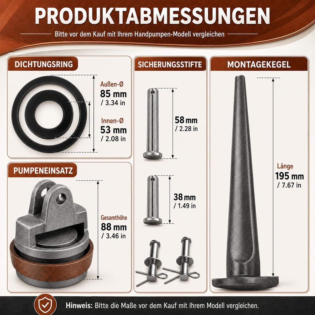 SnelShoppen - Reserveonderdelen voor zwengelpomp type 75, handslingerpomp met leren manchet, afdichtring, neusstekventiel, boutenset, zuiger, compleet