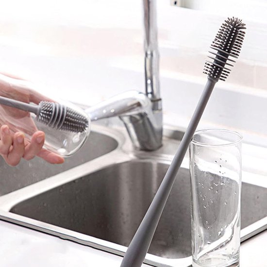 Vaas Cleaner Tool - Flessenborstel Mok - Diepe Fles Reinigen - Flexibele 360° Kop - 32 cm Lengte - Grijs — afbeelding 2