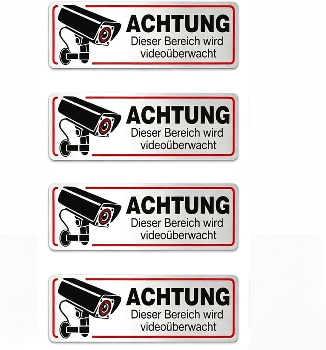 SnelShoppen - 4 stuks Waarschuwingsbord Videobewaking voor Privégrondstuk - Sticker 12 x 4 cm - Binnen en Buiten Gebruik - Veiligheidsborden voor Came
