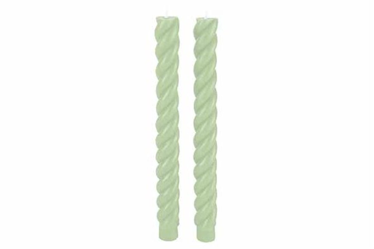 Kaars Set2 Swirl Groen 2x2xh24cm Langwer Pig Kaars