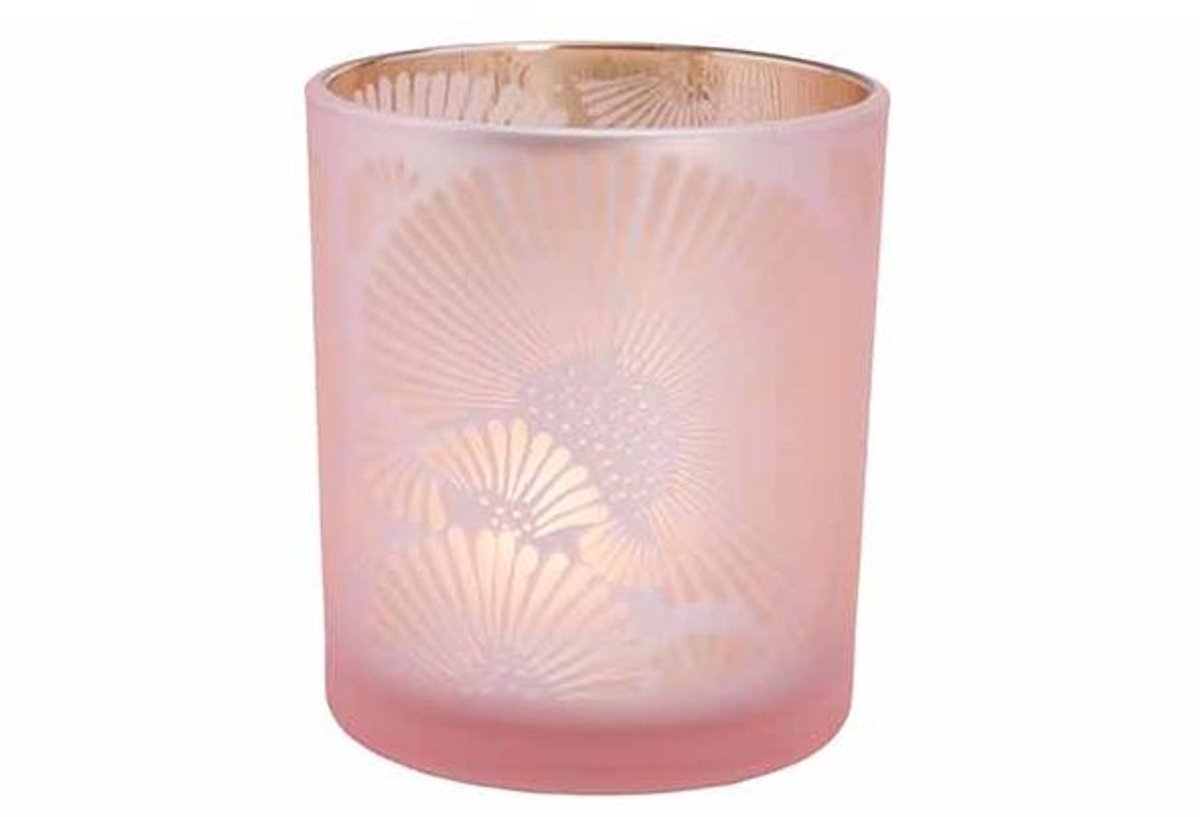 Theelichthouder Sunflowers Roze 7x7xh8cm Glas