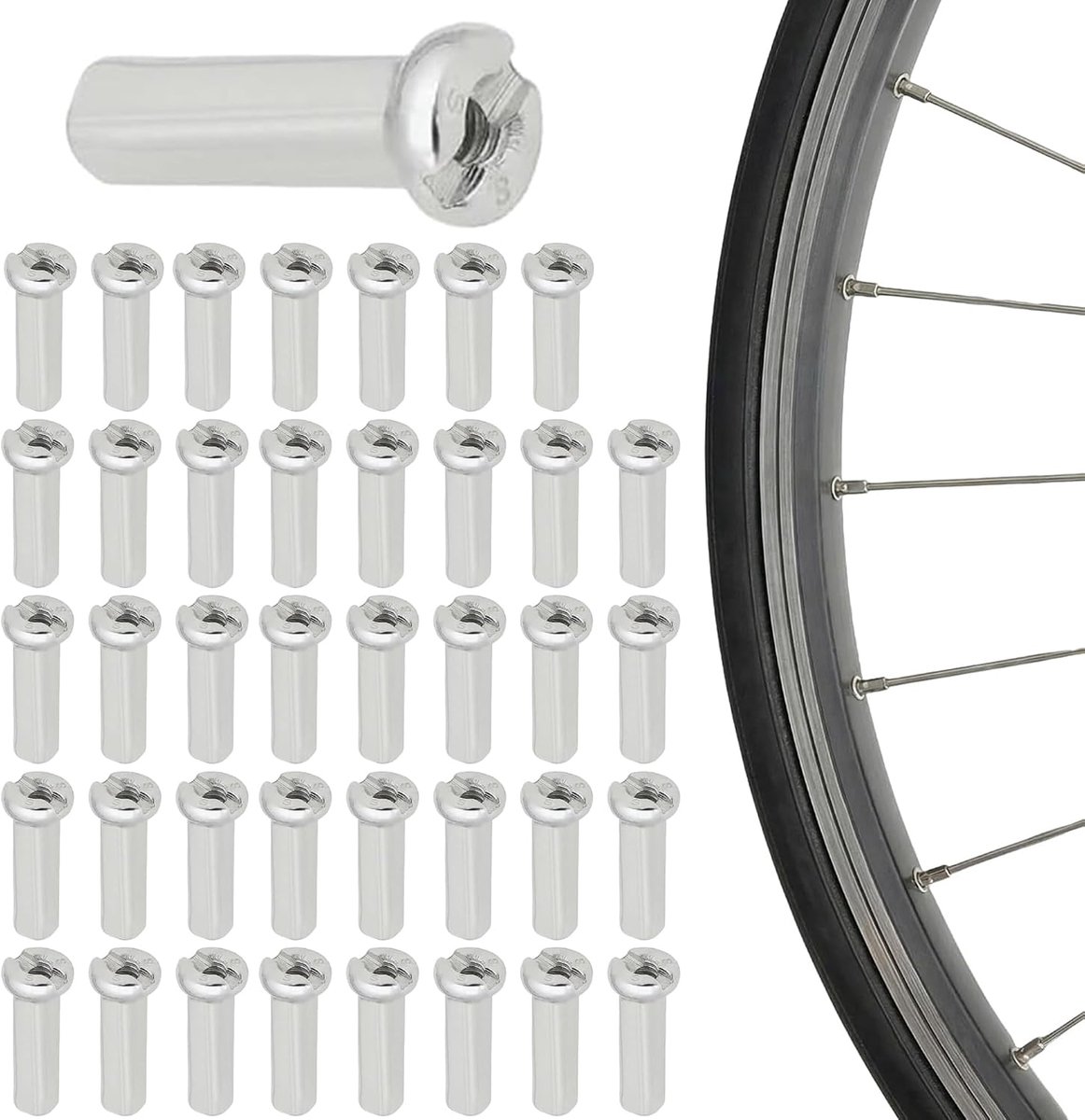40 Stuks Zilveren Messing Fietsspakennippels, 14G 14 mm - Duurzame Wielnaafmoeren Geschikt voor Spaken van 2 mm Diameter, Ideaal voor Mountainbikes, Wielrenfietsen & Hybride Fietsen