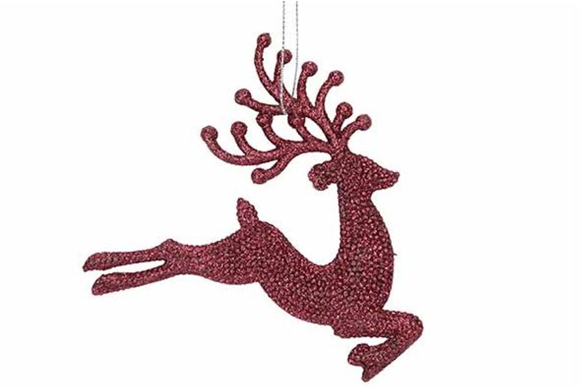 Hanger Deer Glitter Bordeaux 12xh12cm Ku Nststof