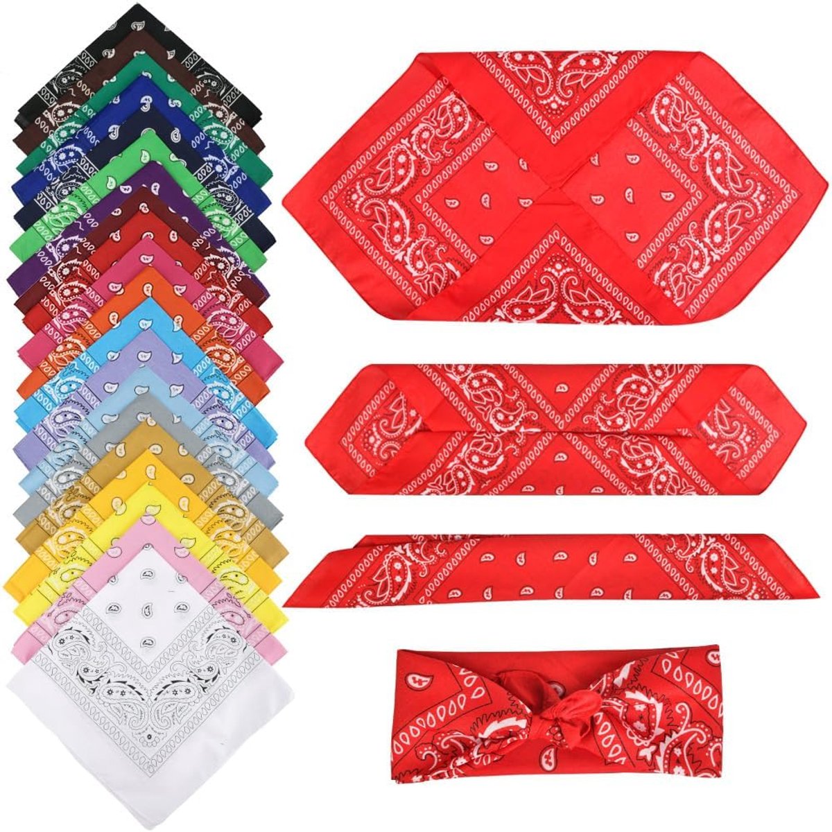 20 stuks veelkleurige bandana's voor hoeden, bandana's voor haar, bandana, multifunctionele doek voor hals, hoofd, sjaal, zakdoeken, vezel, polyester, paisley-patroon, uniseks, meerkleurig