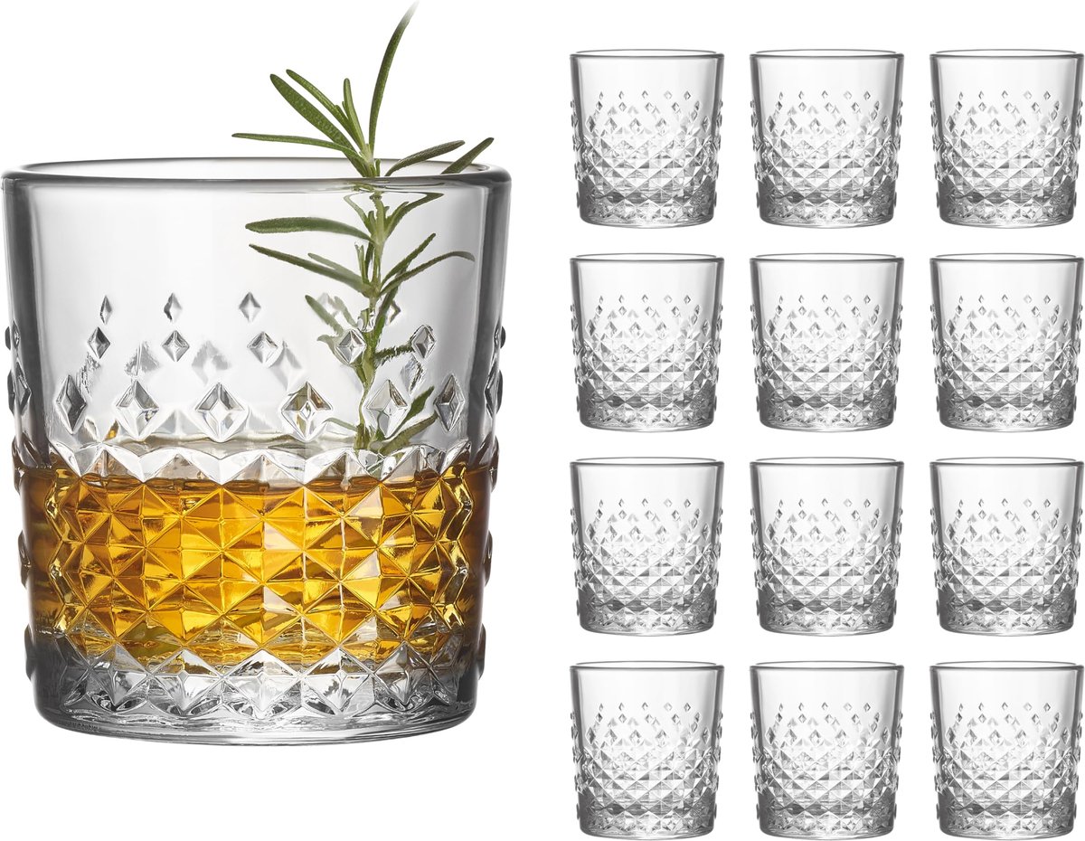 Libbey Ocular Whiskyglazen - Tumbler Set - Transparant Reliëf Glas - 236 ml - 12 Stuks