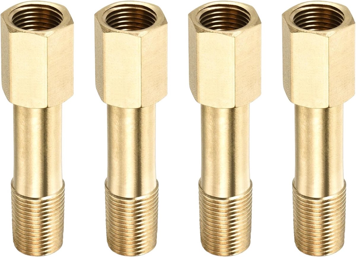 METERXITY Set van 4 uitbreidingsaansluiting buisfitting - messing zeskantige koppeling converter adapter toepassing industrieel gebruik (G1/8 bus op G1/8 mannelijk 50 mm goud)